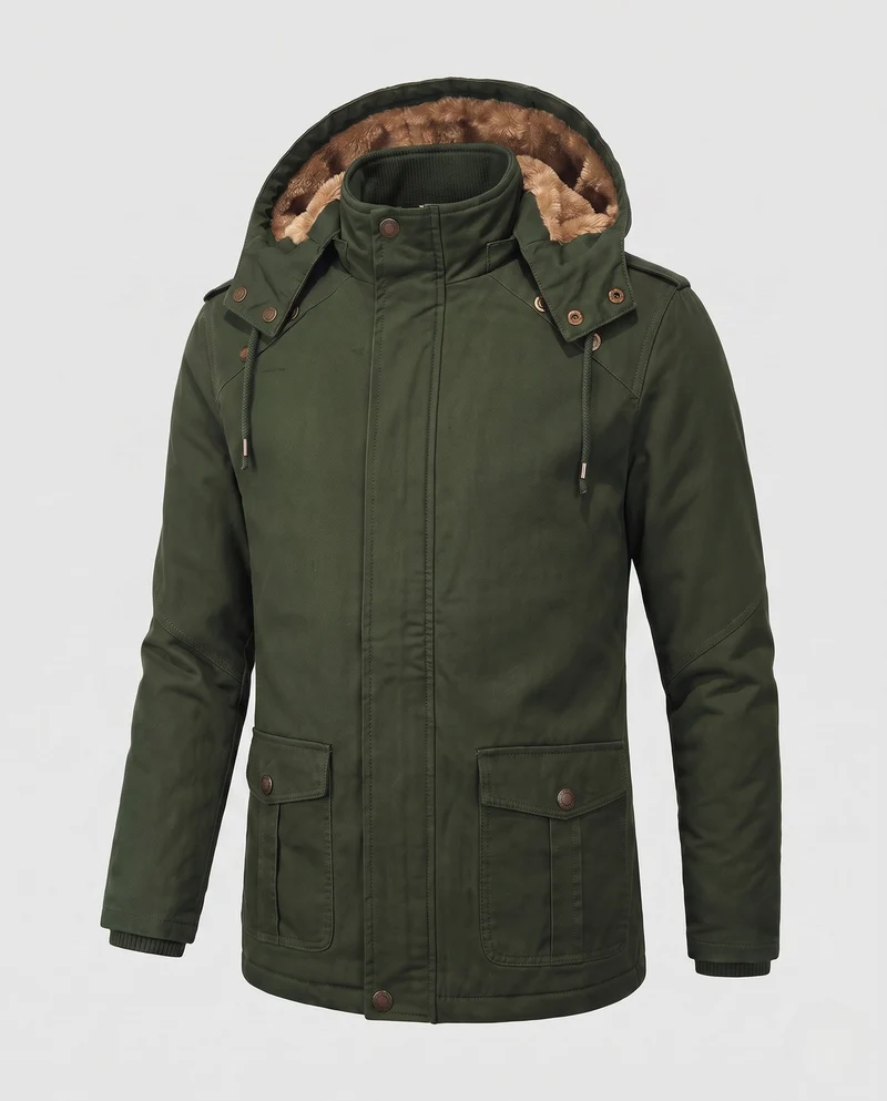 Herren Feldparka im Canvas-Look mit wärmendem Teddy-Fleece-Futter und Utility-Taschen Drune