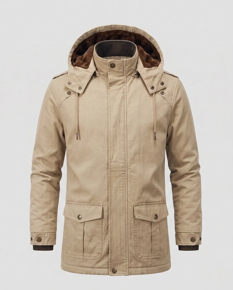 Herren Feldparka im Canvas-Look mit wärmendem Teddy-Fleece-Futter und Utility-Taschen Drune