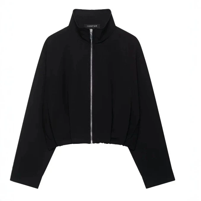 Damen Taillenkurze Zip‑Jacke mit Stehkragen und ballonförmigen Ärmeln Drune