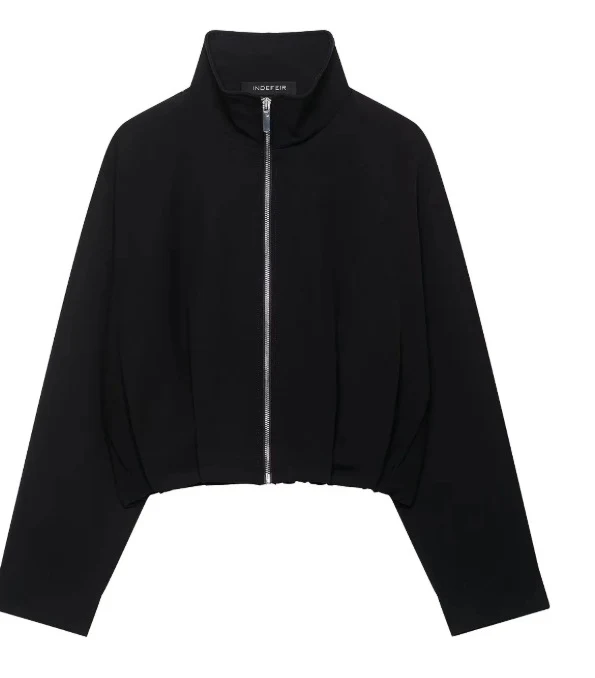 Damen Taillenkurze Zip‑Jacke mit Stehkragen und ballonförmigen Ärmeln Drune