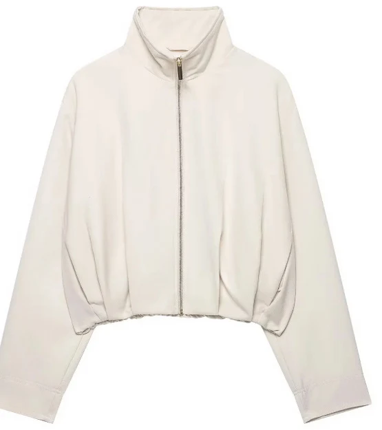 Damen Taillenkurze Zip‑Jacke mit Stehkragen und ballonförmigen Ärmeln Drune