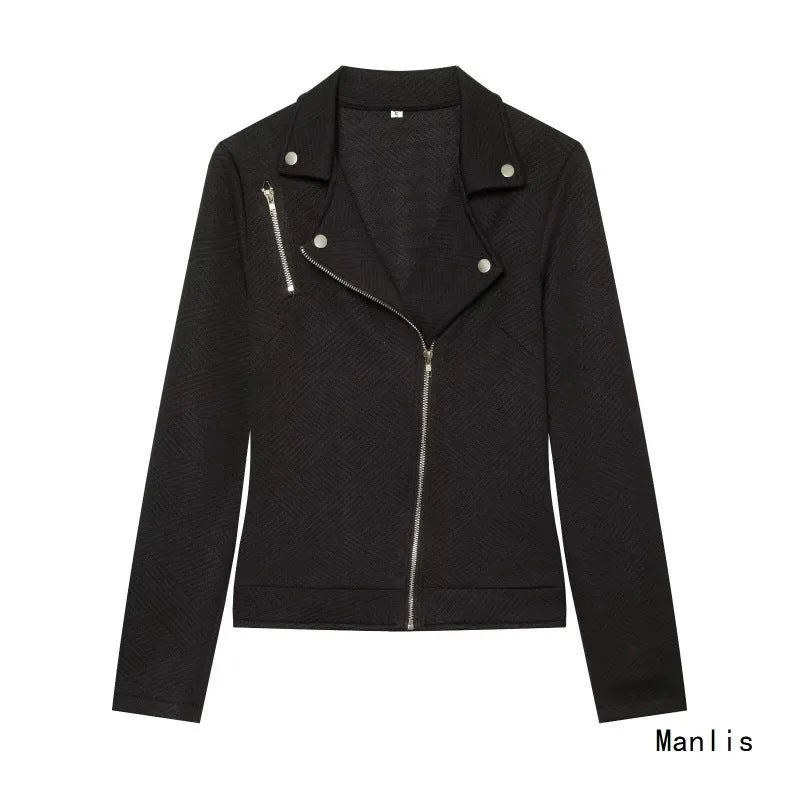 Damen Strukturierter Bikerblazer mit asymmetrischem Reißverschluss und silbernen Details Drune