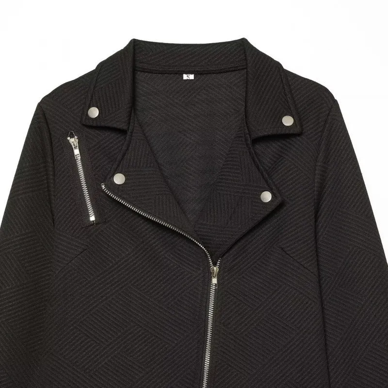 Damen Strukturierter Bikerblazer mit asymmetrischem Reißverschluss und silbernen Details Drune