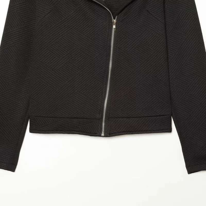 Damen Strukturierter Bikerblazer mit asymmetrischem Reißverschluss und silbernen Details Drune