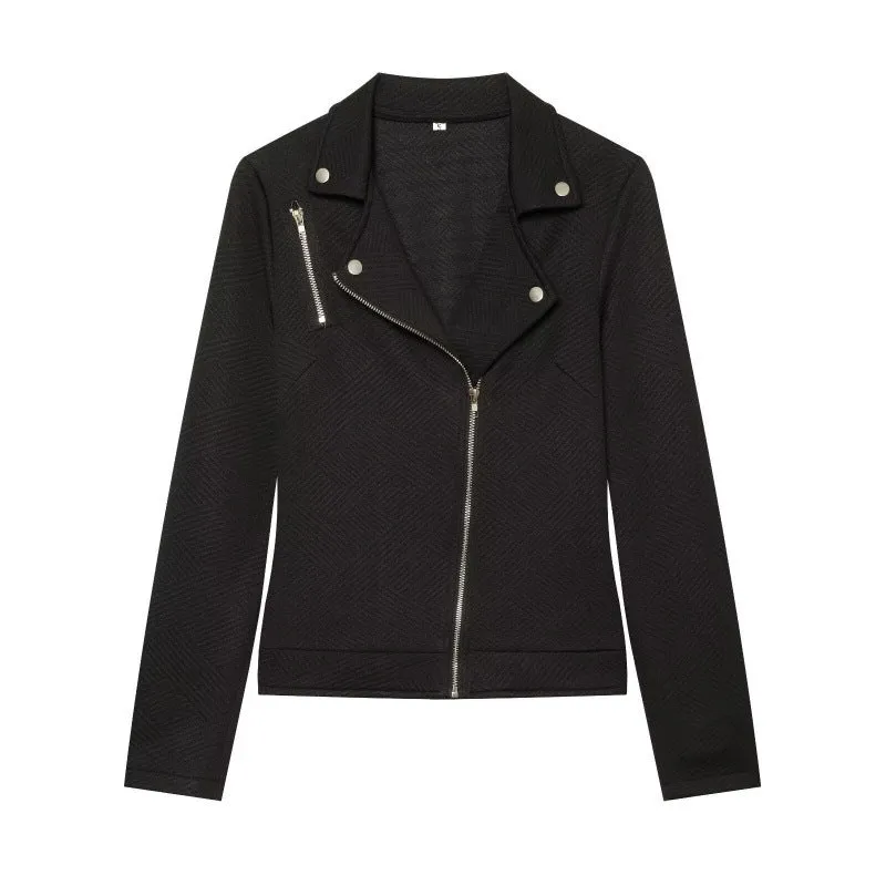 Damen Strukturierter Bikerblazer mit asymmetrischem Reißverschluss und silbernen Details Drune