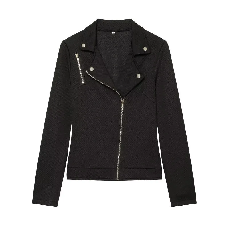 Damen Strukturierter Bikerblazer mit asymmetrischem Reißverschluss und silbernen Details Drune