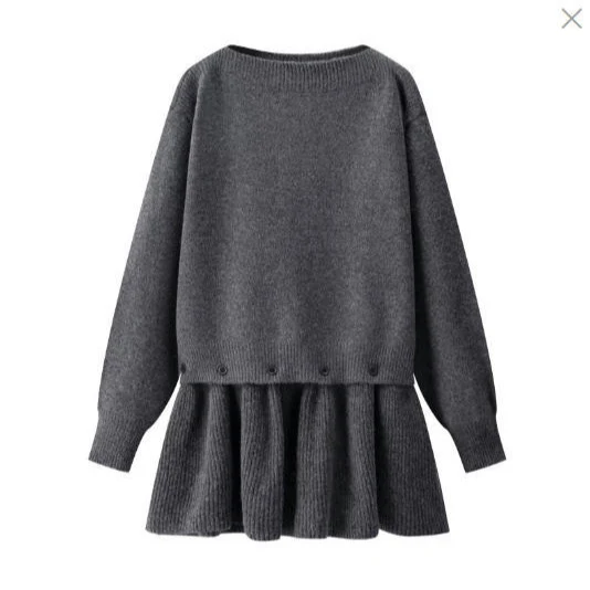 Damen Strickkleid mit angesetztem Volantrock und dekorativer Knopfleiste Drune