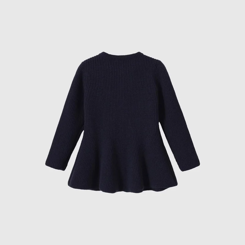 Damen Strickcardigan mit taillierter Schößchen‑Silhouette und goldenen Zierknöpfen Drune