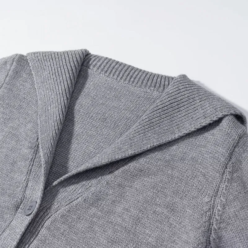 Damen Strickcardigan mit großem Schalkragen, Knopfleiste und aufgesetzten Taschen Drune