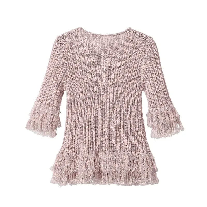 Damen Strickcardigan mit Fransenstufen und Glockenärmeln Drune