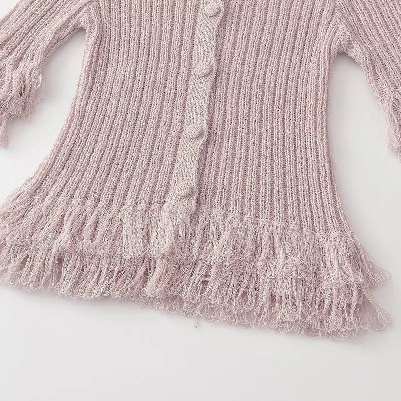 Damen Strickcardigan mit Fransenstufen und Glockenärmeln Drune