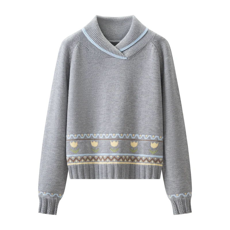 Damen Strick-Set aus Feinstrick mit Schalkragenpullover und hohem Taillen-Midirock Drune