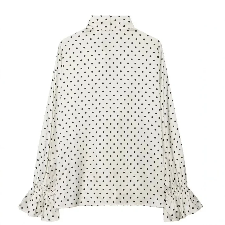 Damen Seidenoptik‑Bluse mit Schleifenkragen und Volantmanschetten Drune