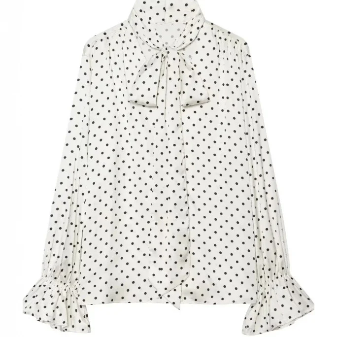 Damen Seidenoptik‑Bluse mit Schleifenkragen und Volantmanschetten Drune