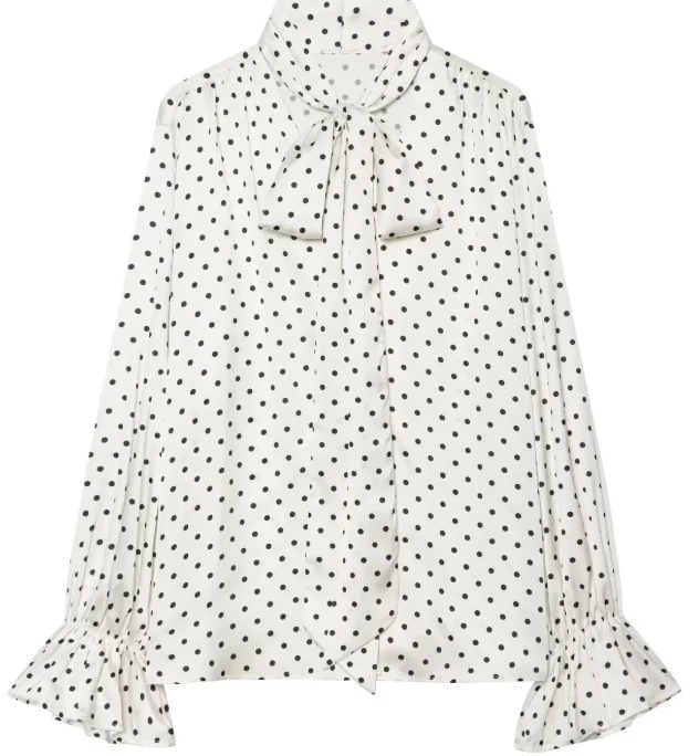 Damen Seidenoptik‑Bluse mit Schleifenkragen und Volantmanschetten Drune
