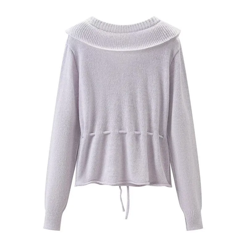 Damen Rüschen-Strickcardigan mit V‑Ausschnitt und Tunnelzugtaillierung Drune