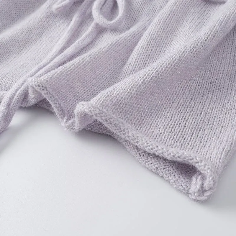 Damen Rüschen-Strickcardigan mit V‑Ausschnitt und Tunnelzugtaillierung Drune