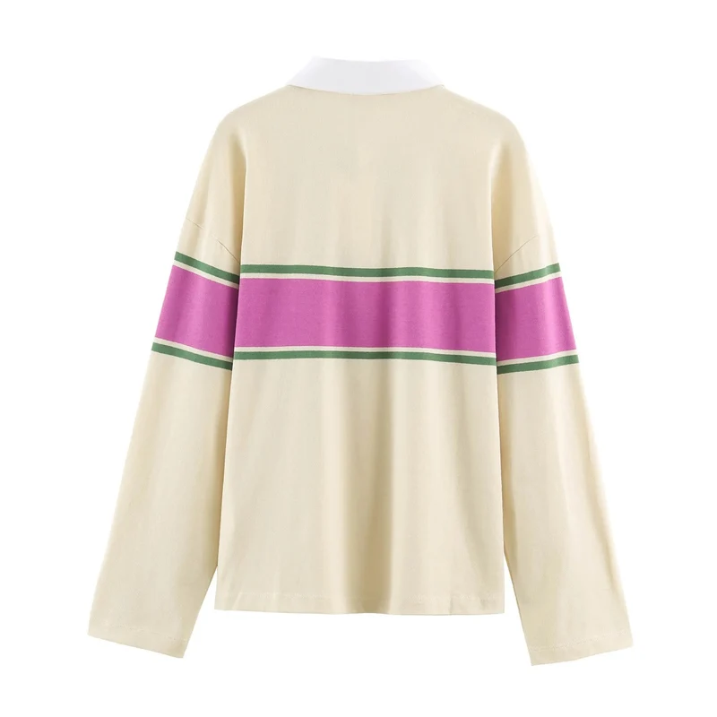 Damen Rugby‑Polo‑Shirt mit Kontrastkragen und breitem Blockstreifen Drune