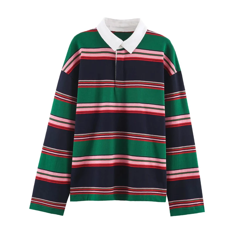 Damen Rugby‑Polo‑Shirt mit Kontrastkragen und breitem Blockstreifen Drune