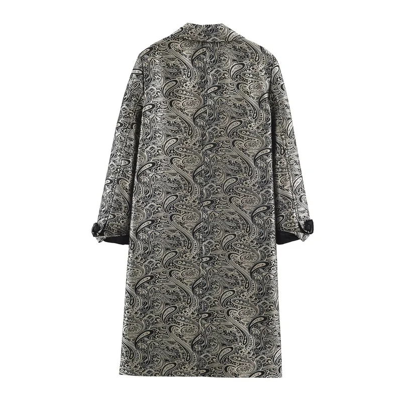 Damen Paisley-Mantel im Jacquard-Muster mit Doppelreiher Drune