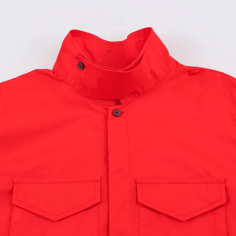 Damen Oversize Utility‑Hemdjacke mit hohem Stehkragen und aufgesetzten Brusttaschen Drune