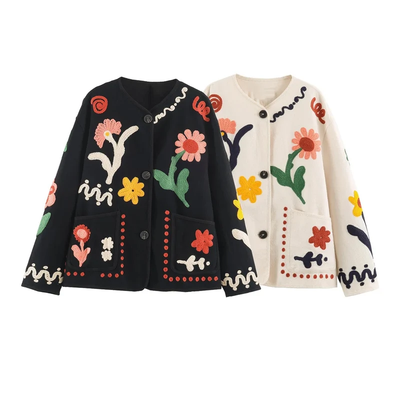 Damen Oversize Sweatshirt mit floraler Chenille‑Stickerei Drune