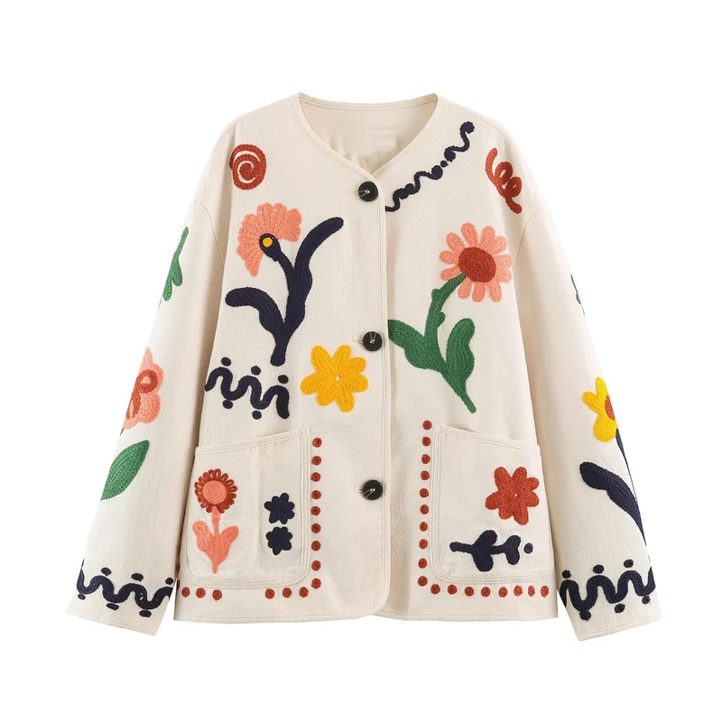 Damen Oversize Sweatshirt mit floraler Chenille‑Stickerei Drune
