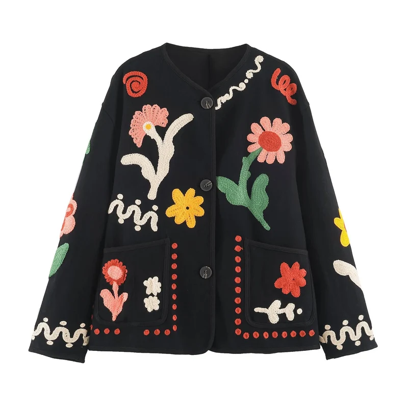 Damen Oversize Sweatshirt mit floraler Chenille‑Stickerei Drune