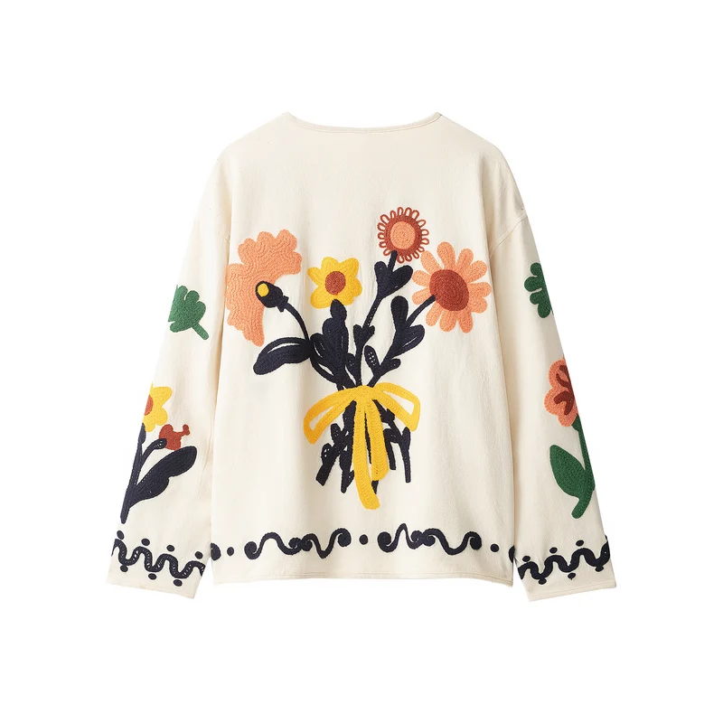 Damen Oversize Sweatshirt mit floraler Chenille‑Stickerei Drune