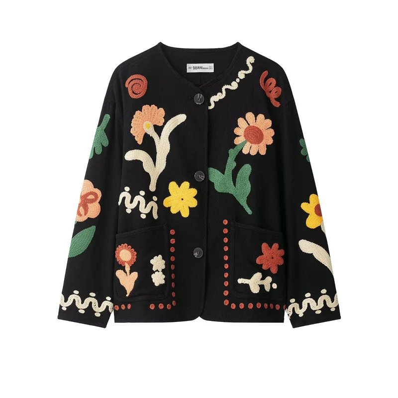 Damen Oversize Sweatshirt mit floraler Chenille‑Stickerei Drune