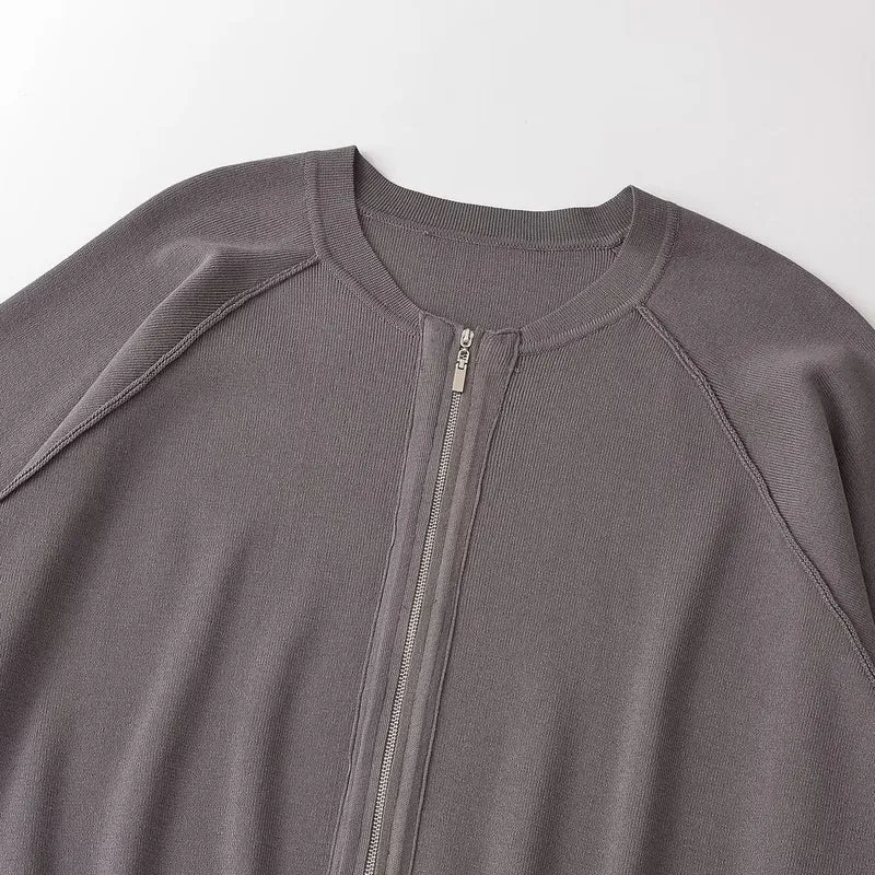 Damen Oversize Strick-Bomberjacke mit Reißverschluss und Raglanärmeln Drune