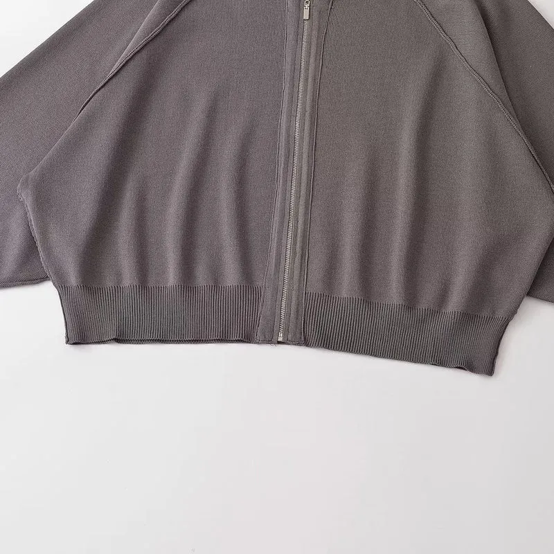 Damen Oversize Strick-Bomberjacke mit Reißverschluss und Raglanärmeln Drune