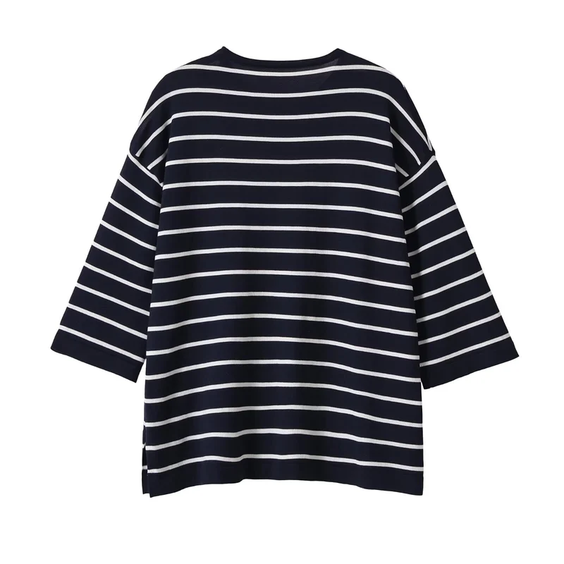 Damen Oversize-Streifenshirt mit U-Boot-Ausschnitt und 3/4-Ärmeln Drune