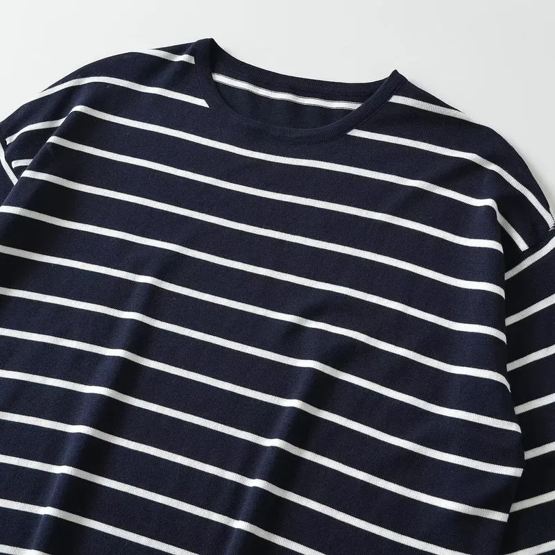 Damen Oversize-Streifenshirt mit U-Boot-Ausschnitt und 3/4-Ärmeln Drune