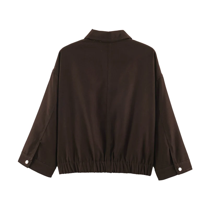 Damen Oversize Kurzjacke mit Metallreißverschluss, großen Pattentaschen und elastischem Saum Drune