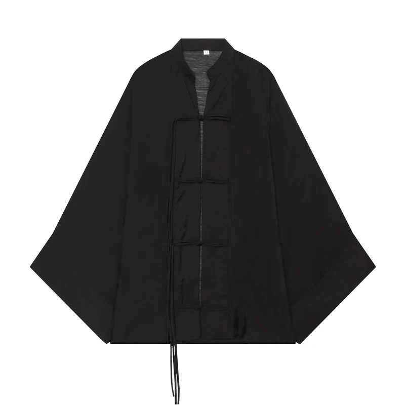 Damen Oversize-Kimonojacke mit dekorativen Knotenverschlüssen und fließender Satinoptik Drune