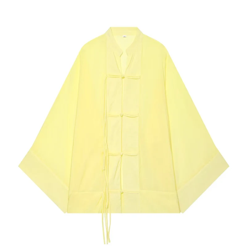 Damen Oversize-Kimonojacke mit dekorativen Knotenverschlüssen und fließender Satinoptik Drune
