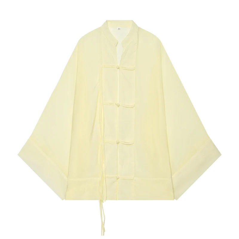 Damen Oversize-Kimonojacke mit dekorativen Knotenverschlüssen und fließender Satinoptik Drune