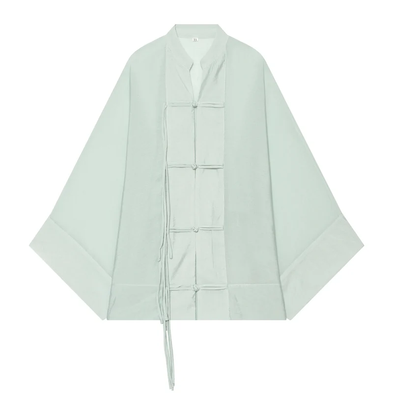 Damen Oversize-Kimonojacke mit dekorativen Knotenverschlüssen und fließender Satinoptik Drune