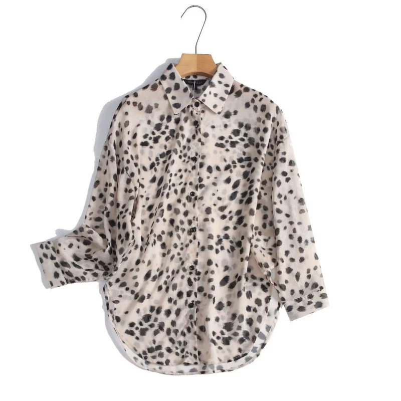 Damen Oversize-Hemdbluse mit Dalmatiner-Print und abgerundetem Saum Drune
