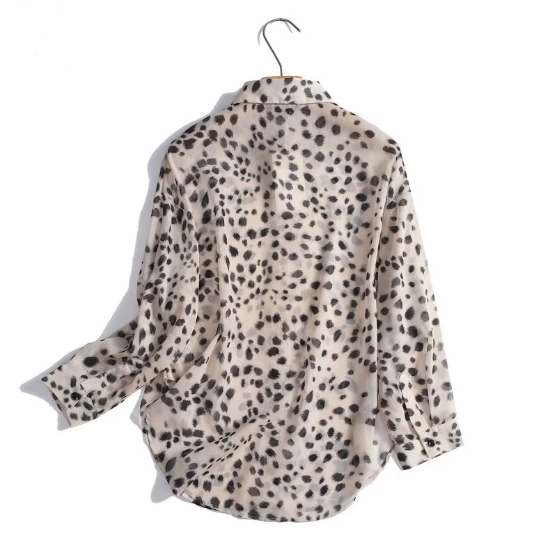 Damen Oversize-Hemdbluse mit Dalmatiner-Print und abgerundetem Saum Drune