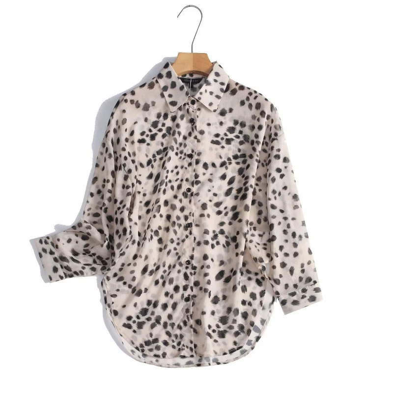 Damen Oversize-Hemdbluse mit Dalmatiner-Print und abgerundetem Saum Drune