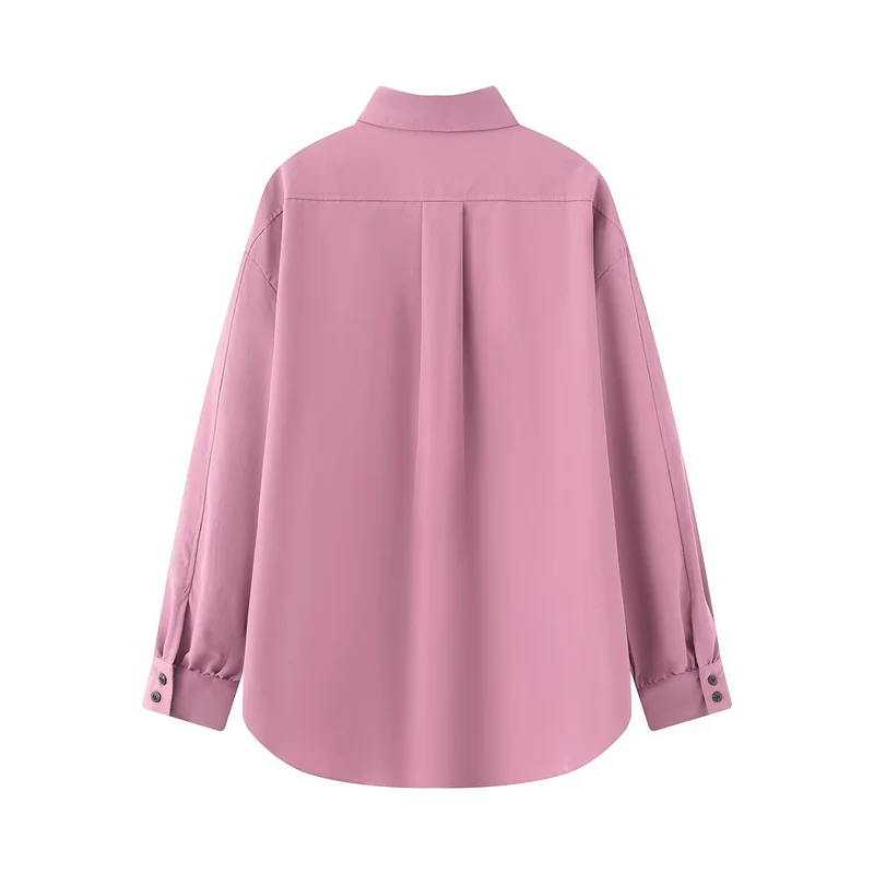 Damen Oversize-Hemdbluse-Jacke mit Pattentaschen und Stehkragen Drune