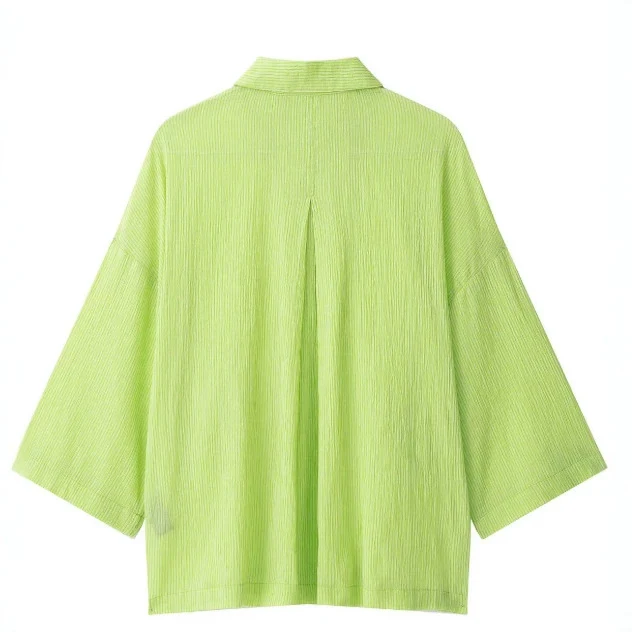 Damen Oversize-Hemdbluse aus feinem Rippstrick mit kastiger Silhouette und dreiviertelärmeln Drune
