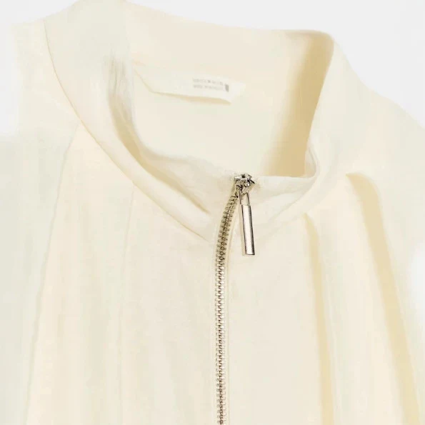 Damen Oversize‑Blousonjacke mit schimmernder Satin‑Optik, Stehkragen und Tunnelzugsaum Drune