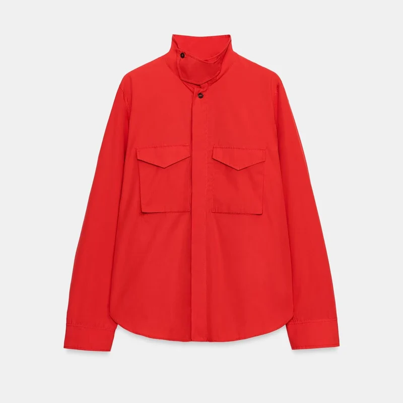 Damen Overshirt mit Stehkragen und aufgesetzten Brusttaschen Drune