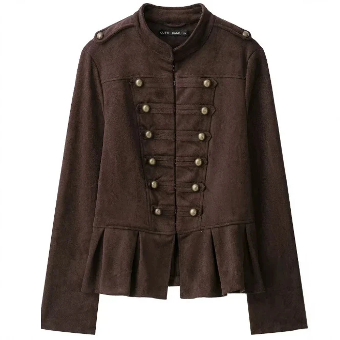 Damen Militärjacke aus Wildlederimitat mit Stehkragen und Schößchen Drune