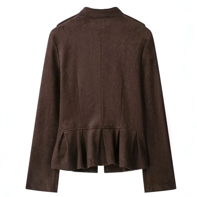 Damen Militärjacke aus Wildlederimitat mit Stehkragen und Schößchen Drune