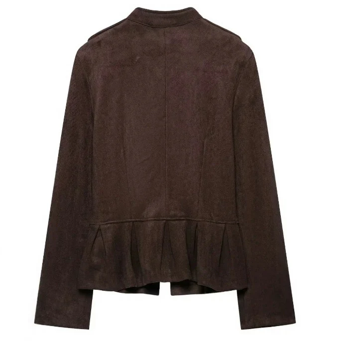 Damen Militärjacke aus Wildlederimitat mit Stehkragen und Schößchen Drune