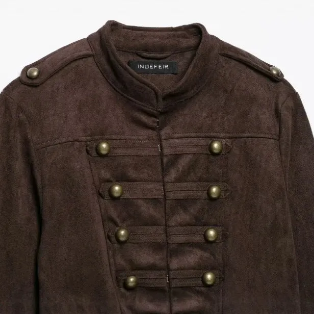 Damen Militärjacke aus Wildlederimitat mit Stehkragen und Schößchen Drune